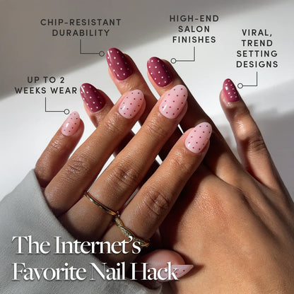 Cute As Cherry Pie press-on nails close-up texture detail - polka dot finish, US shipping