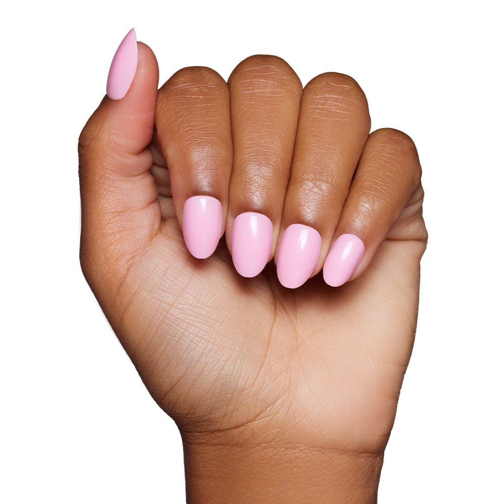 Think Pink press-on nails on hand - lifestyle photo, floral finish