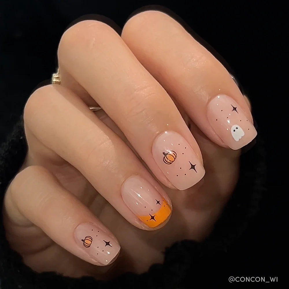 Tiny Pumpkin press-on nails close-up texture detail - milky cloud dancer finish, US shipping