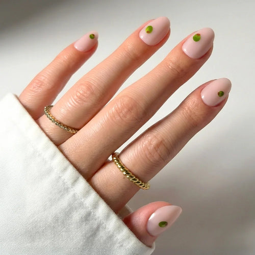 Tipsy Olive french tip press-on nails - oval shape, front view
