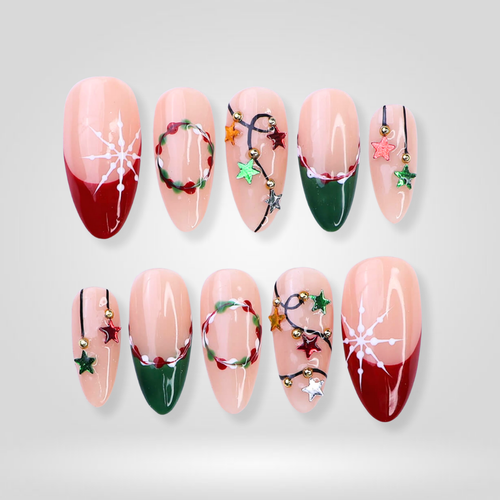 Twinkle Wreaths milky cloud dancer press-on nails - almond shape, front view