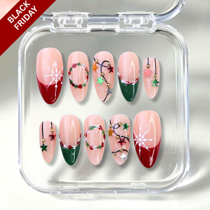Twinkle Wreaths press-on nails on hand - lifestyle photo, milky cloud dancer finish