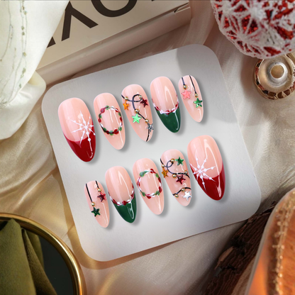 Twinkle Wreaths press-on nail set - XS to L sizing, milky cloud dancer design