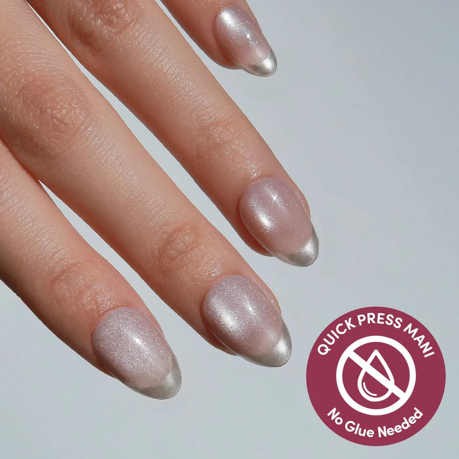 Velvet Chrome | Cat-Eye Velvet Almond Press-Ons press-on nail set showing chrome, jelly, pearl, or cat-eye finish