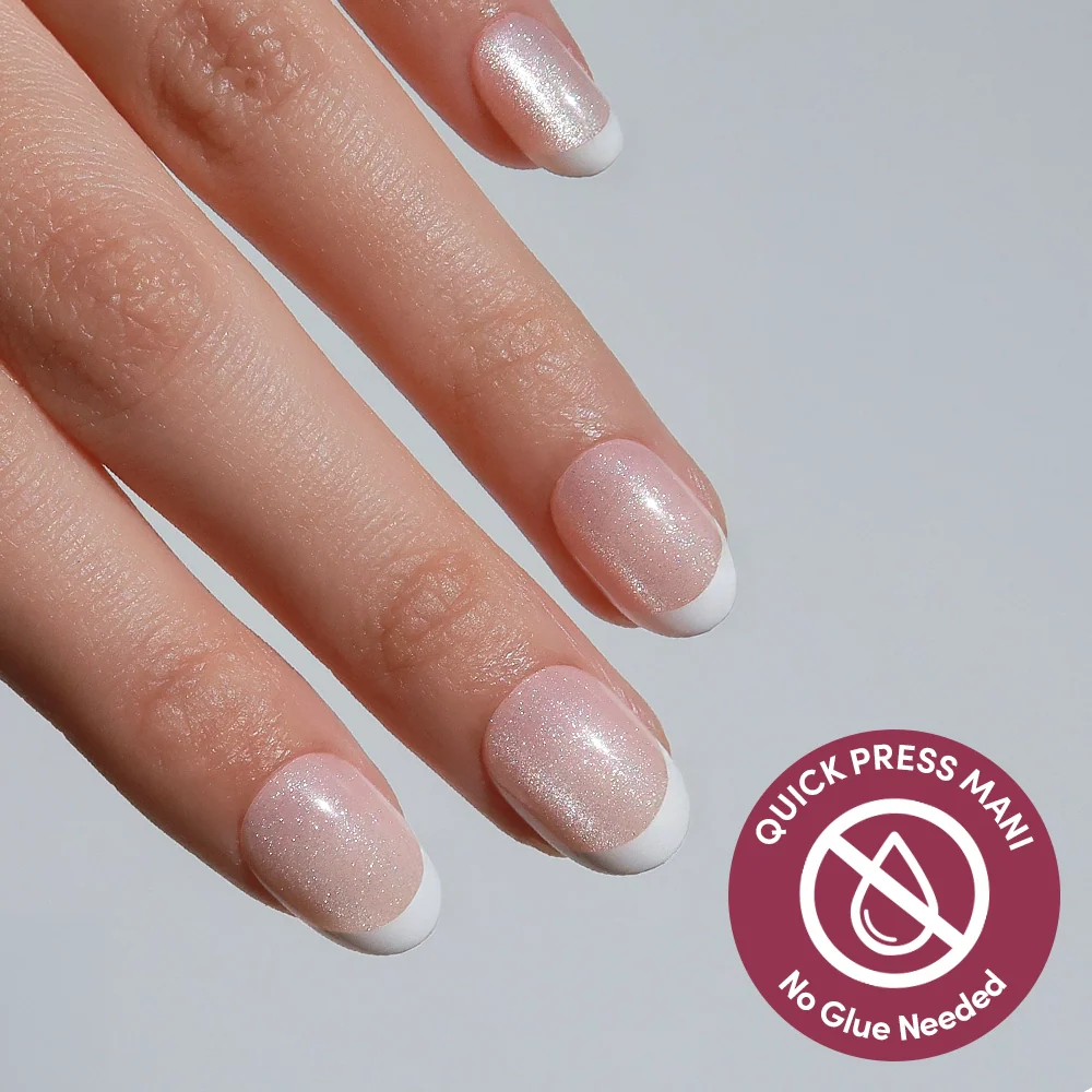 Velvet French cat-eye velvet press-on nails - round shape, front view