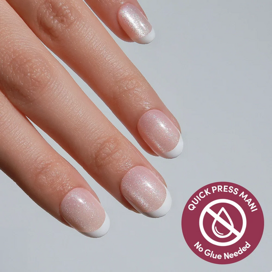Velvet French cat-eye velvet press-on nails - round shape, front view