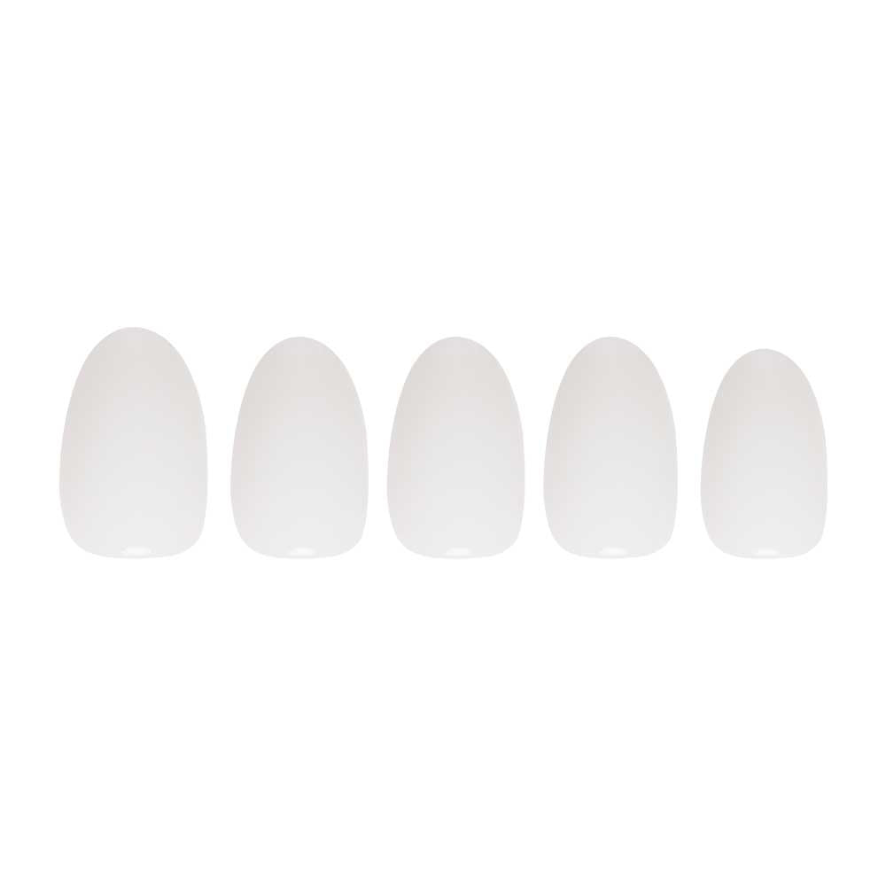 White Swan press-on nails on hand - lifestyle photo, milky cloud dancer finish