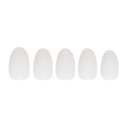 White Swan press-on nails on hand - lifestyle photo, milky cloud dancer finish