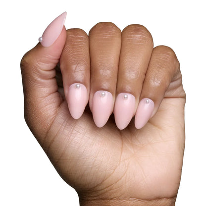 Wifey press-on nails on hand - lifestyle photo, milky cloud dancer finish
