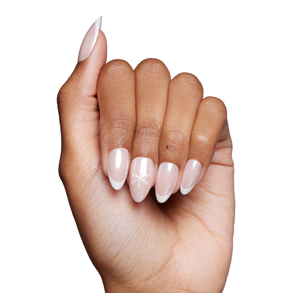 Winter Glaze press-on nails on hand - lifestyle photo, cat-eye velvet finish