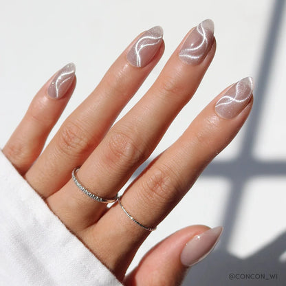 WOO-MAN! cat-eye velvet press-on nails - almond shape, front view