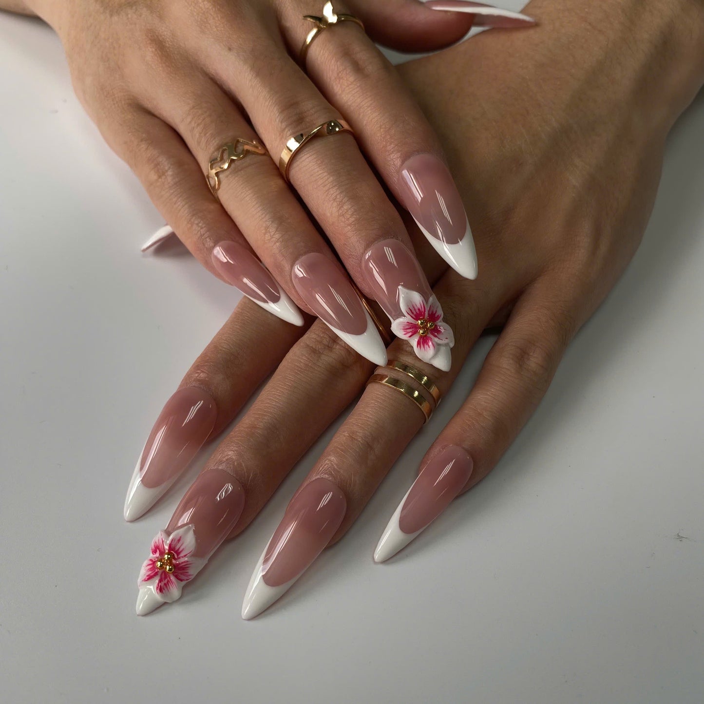 French Blossom press-on nails close-up texture detail - milky cloud dancer finish, US shipping