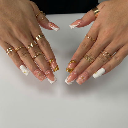 Ivory Grace press-on nail set - XS to L sizing, milky cloud dancer design