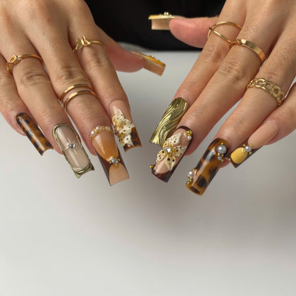 Amber Grace press-on nail set - XS to L sizing, milky cloud dancer design