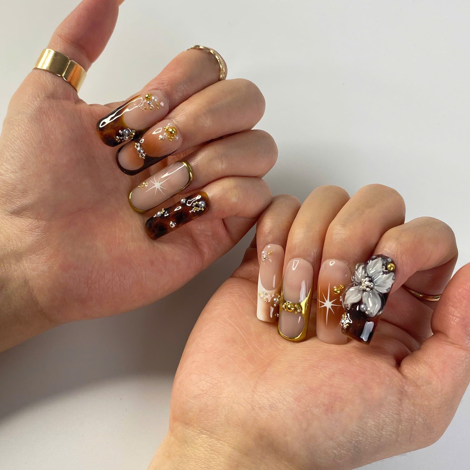 Luxe Tortoise press-on nails close-up texture detail - 3d sculptural finish, US shipping