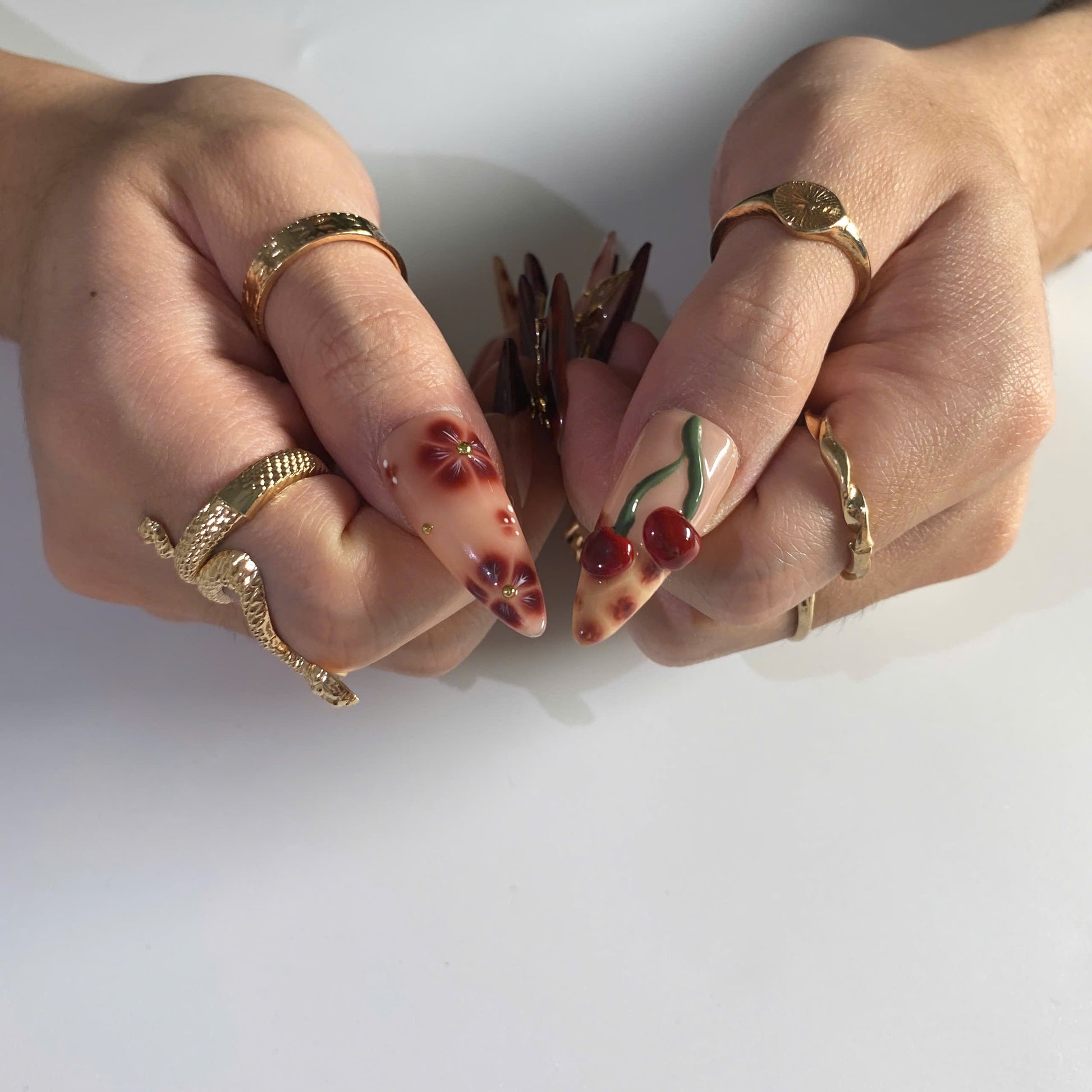 Autumn Rose press-on nail set - XS to L sizing, milky cloud dancer design