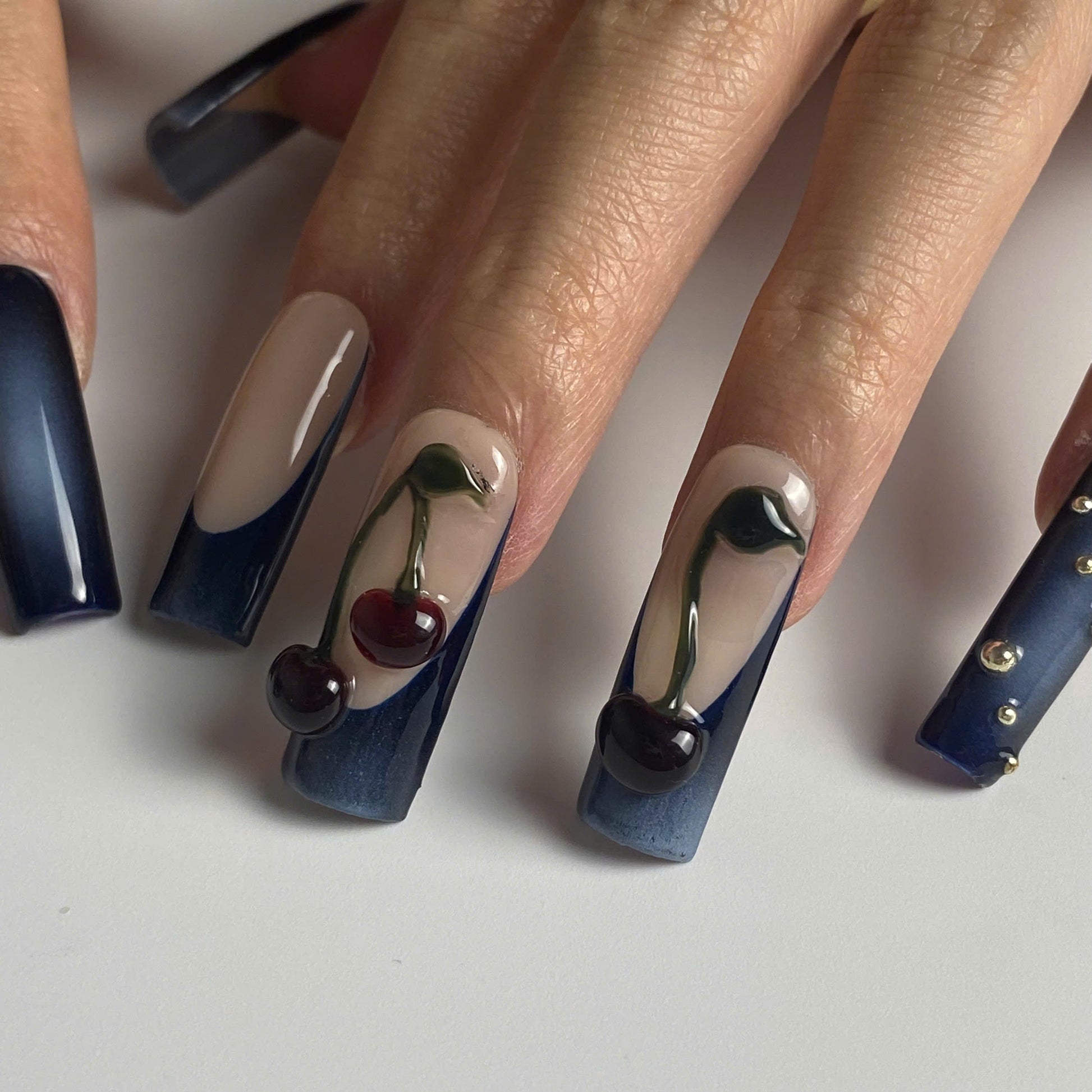 Midnight Cherry press-on nail set - XS to L sizing, 3d sculptural design