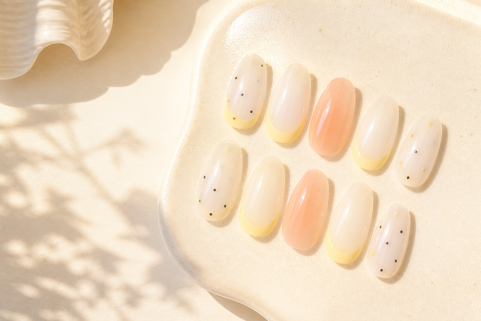 Hand-painted Bowtie Nail Box press-on nail set with glossy summer detail