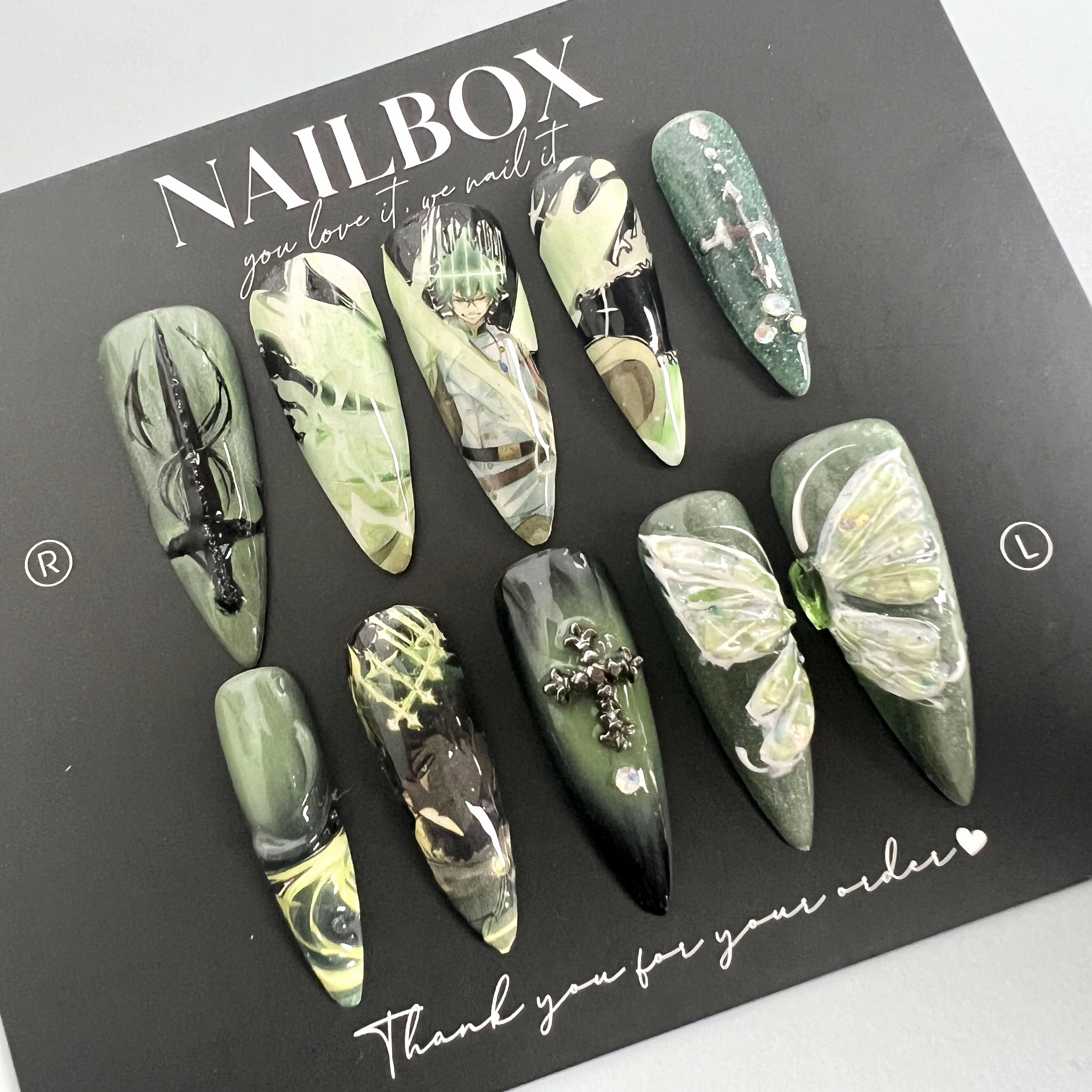 Yuno from Black Clover Anime-Inspired Press-on Nails | Handmade Press-on Nails | BowtieNailbox