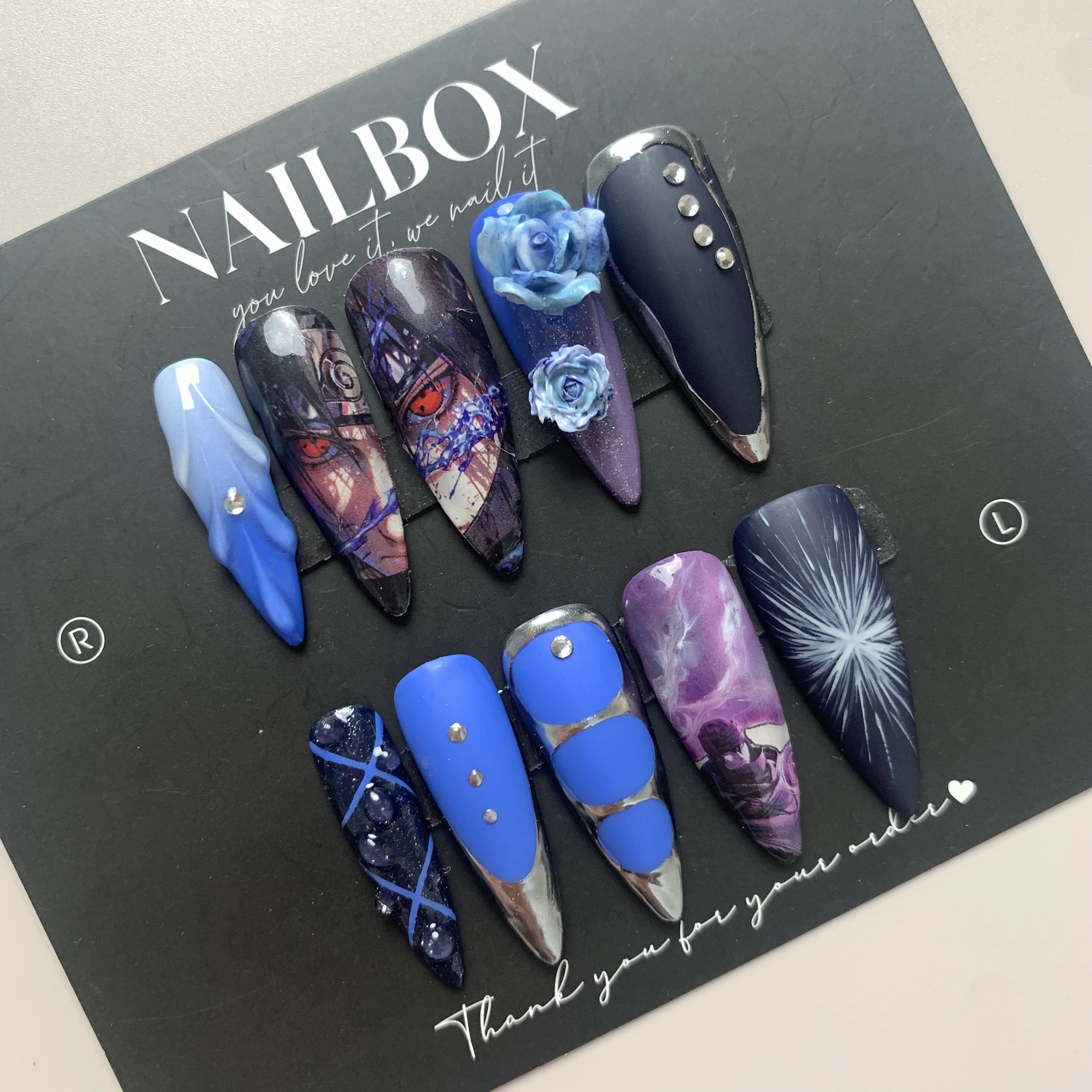 Naruto Uchiha Sasuke  Anime Inspired Handmade Press-on Nails