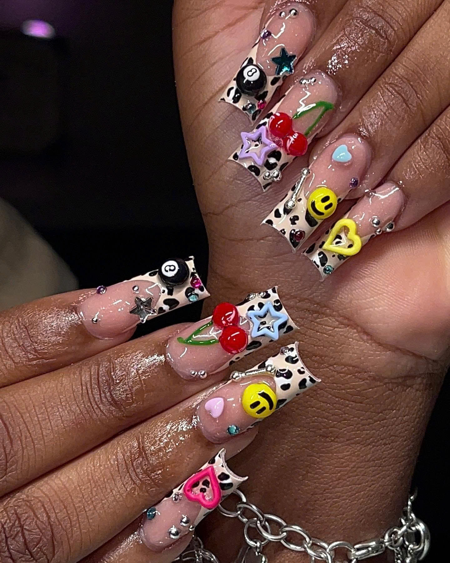 Cherry, Smiley, and Heart Handmade Press-On Nails – Playful and Charming – Nail Art, Nail Care