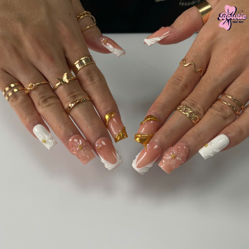 Pink Blooms with White French and Gold