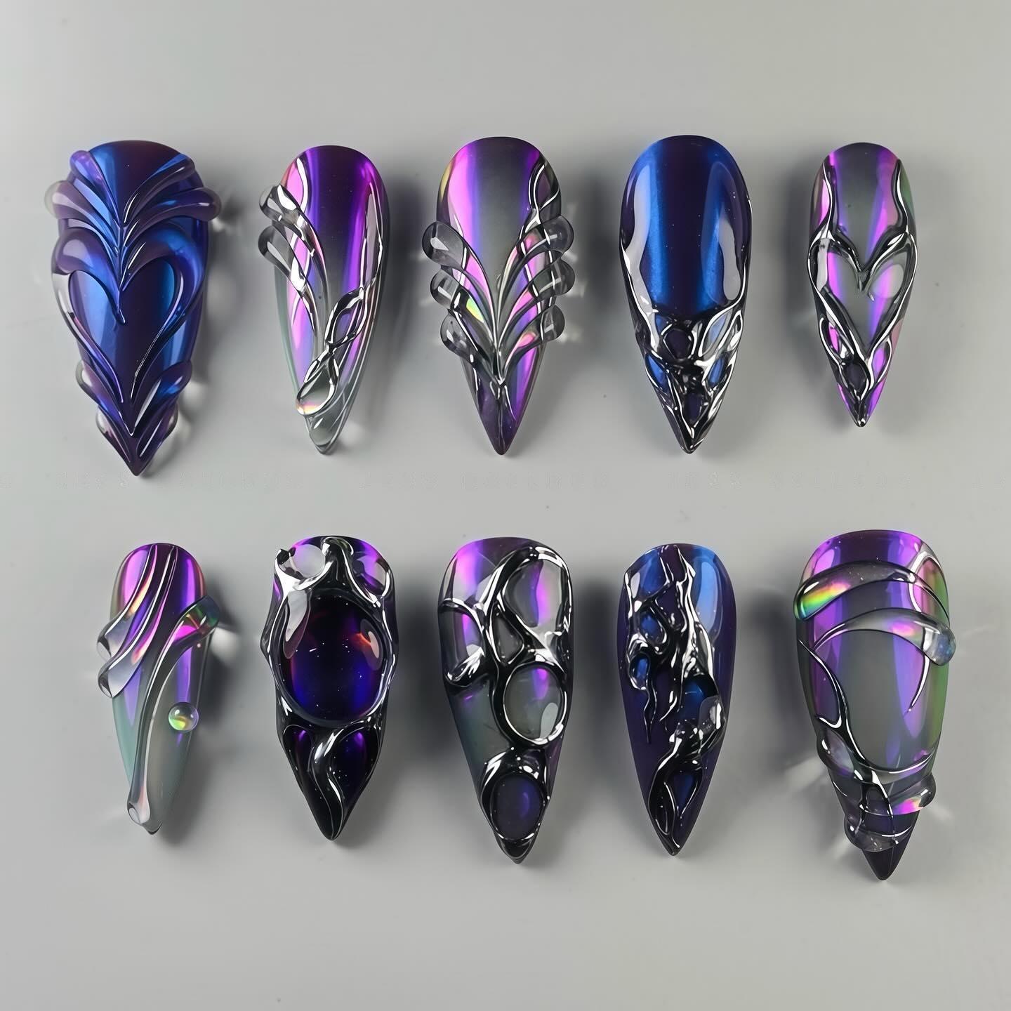 Y2K Hexcore Nail Set – Pink to White Ombre with Gold Detailing & 3D Flair