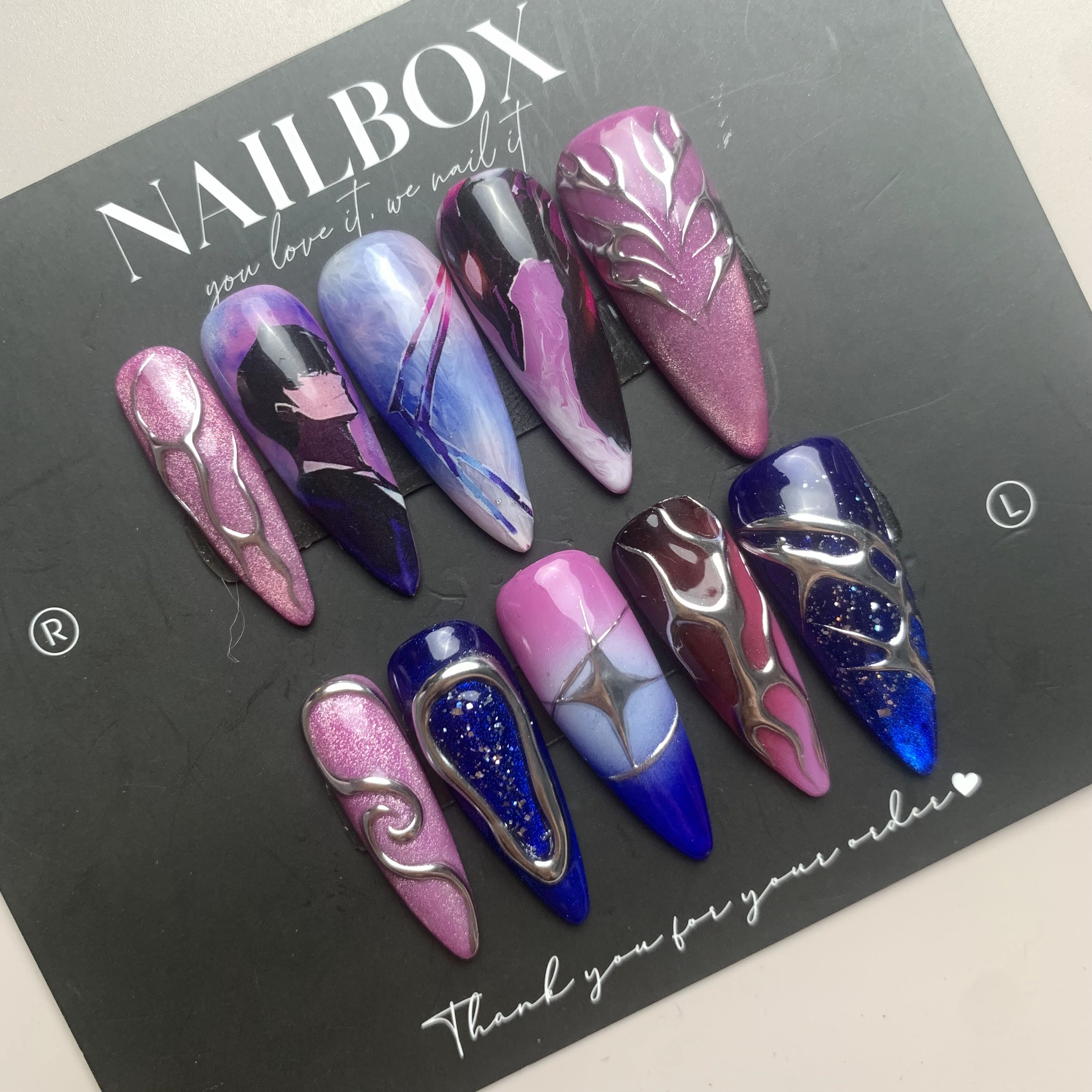 Solo Leveling Sung Jin Woo Anime Inspired Handmade Press-on Nails Manhwa- Blue & Purple