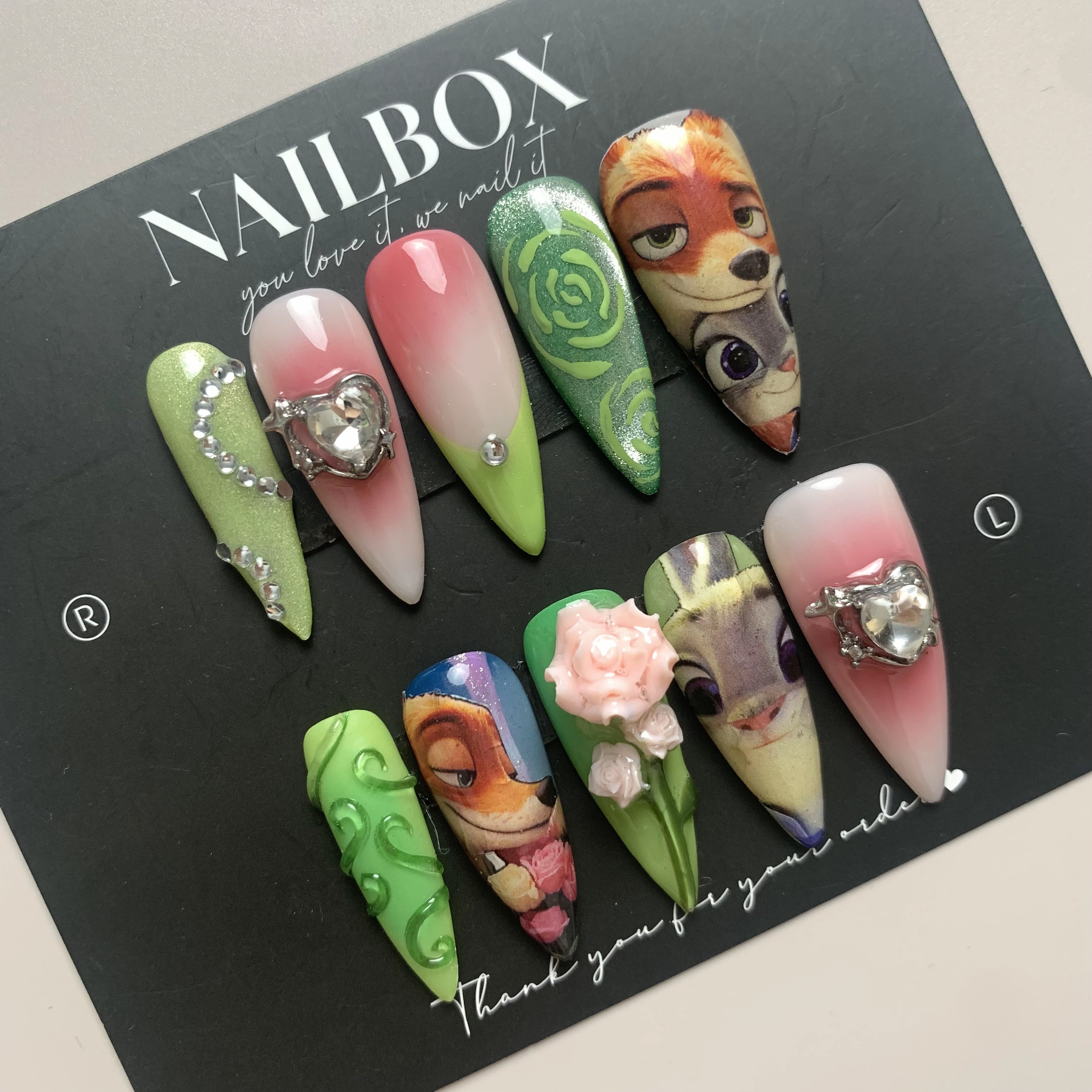 Nick & Judy Inspired Handmade Cartoon Press-on Nails – Zootopia Characters Art & Intricate Designs