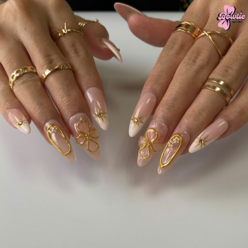 Soft Pink Flower and French White with Gold