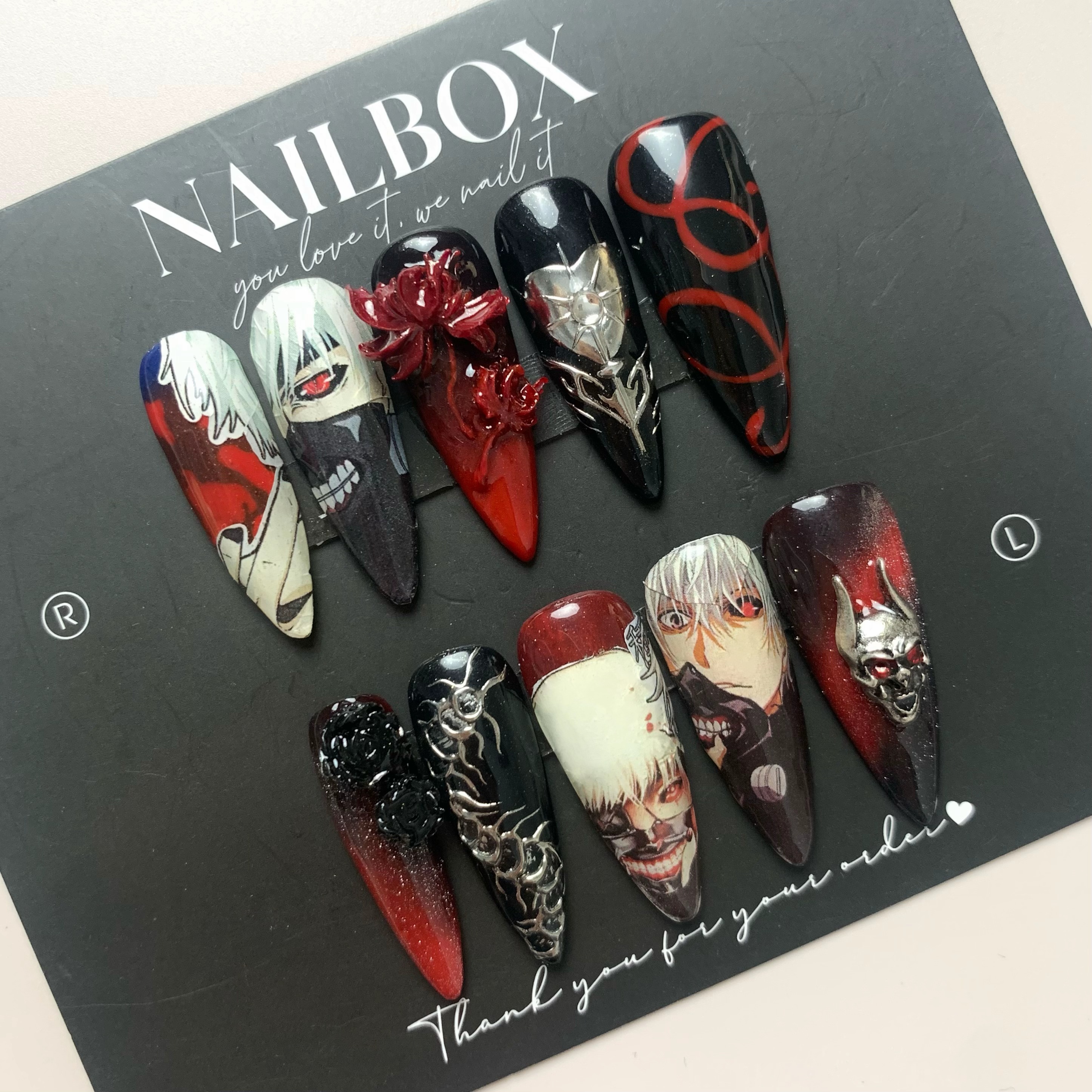 Tokyo Ghoul Kaneki Ken Inspired Anime Handmade Press-on Nails