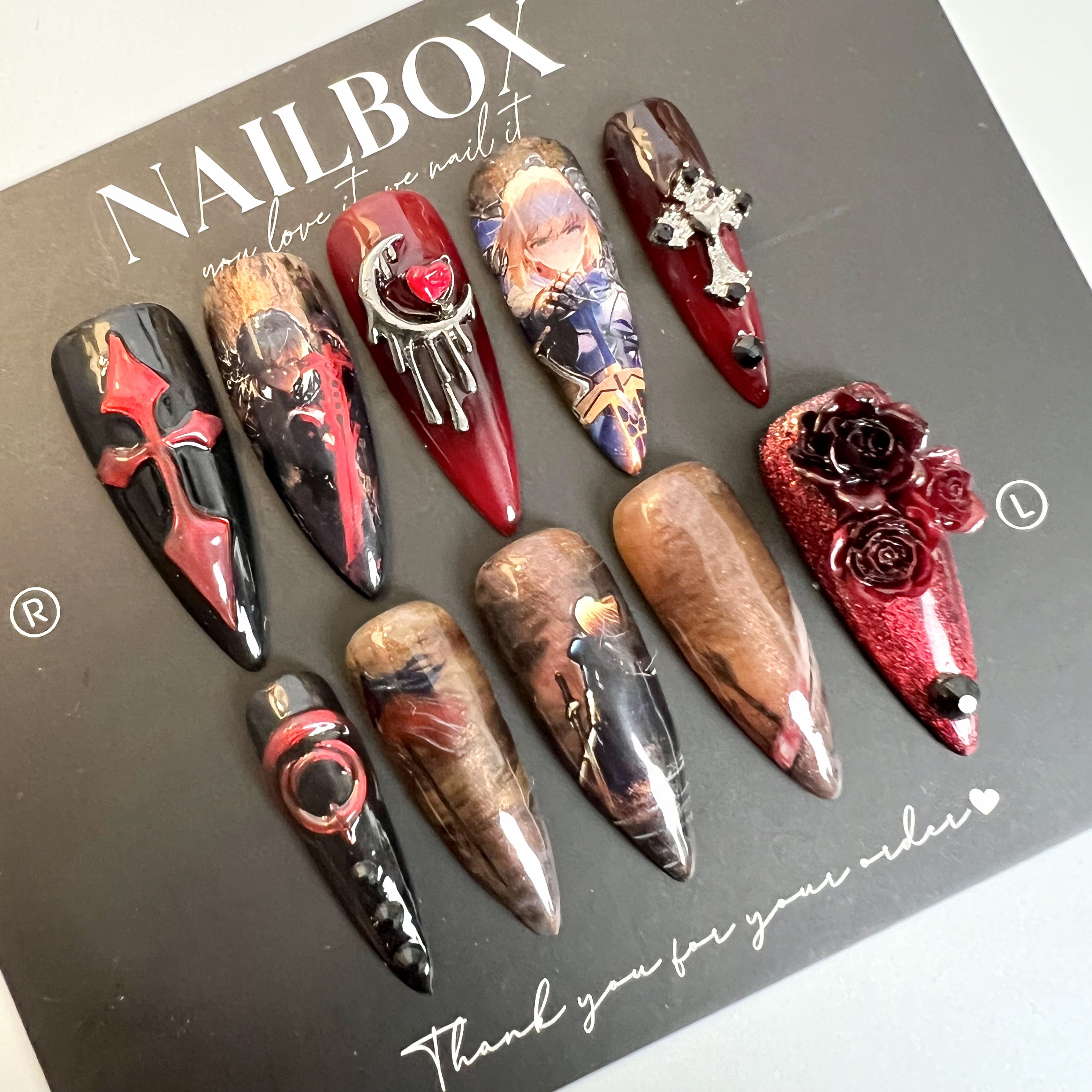 Saber Anime-Inspired Press-on Nails | Handmade Press-on Nails | BowtieNailbox